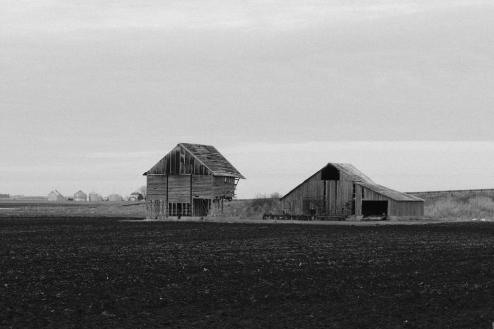 Black and white photo of a hut